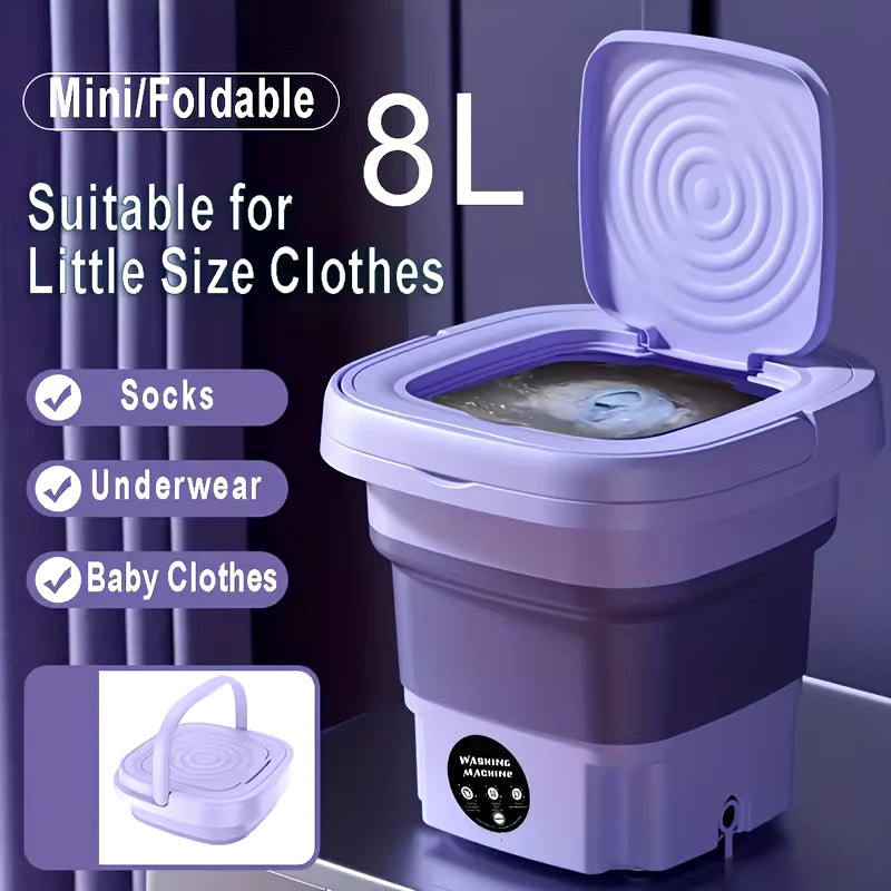 8L Portable Small Foldable Washing Machine with Spin Dryer for Socks Underwear Panties Washer Household Mini Washing Machine