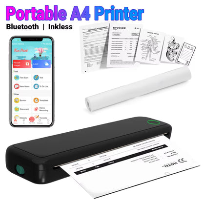 Innovative A4 Portable Thermal Printer: Inkless Bluetooth Mobile Printer with Travel-Friendly Design and Paper Included