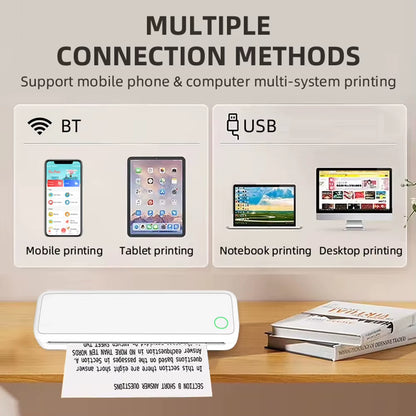 Innovative A4 Portable Thermal Printer: Inkless Bluetooth Mobile Printer with Travel-Friendly Design and Paper Included