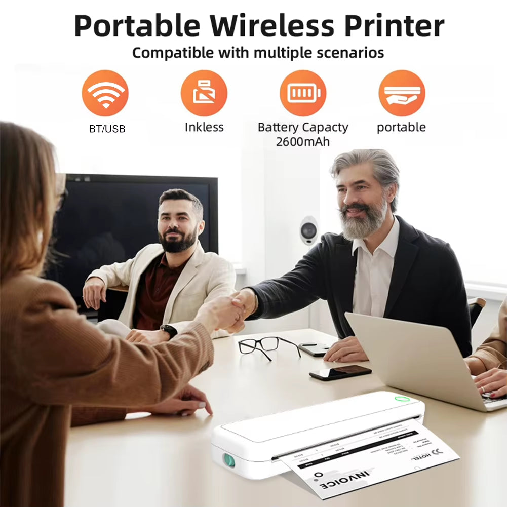 Innovative A4 Portable Thermal Printer: Inkless Bluetooth Mobile Printer with Travel-Friendly Design and Paper Included