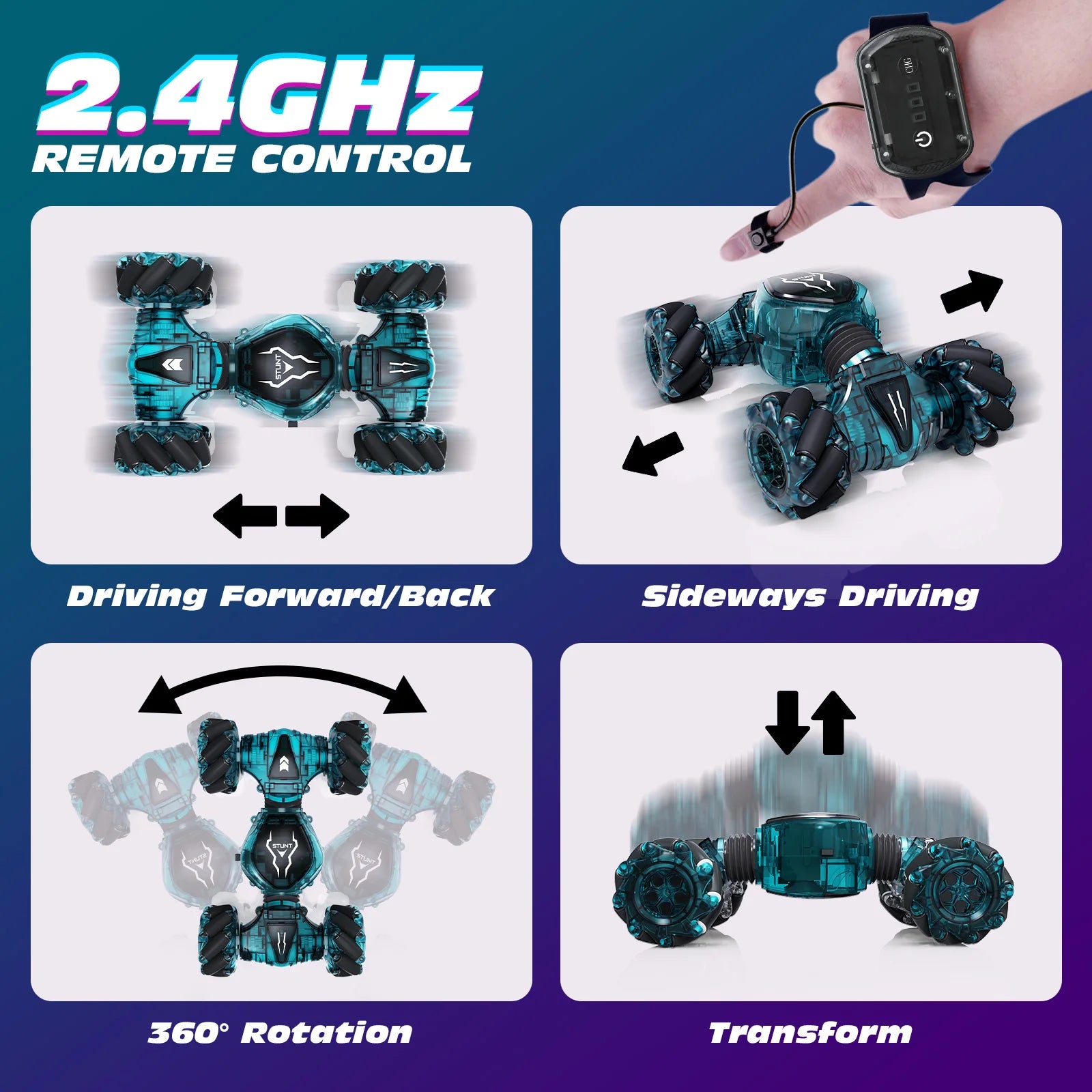 Experience Thrilling Adventures with the Remote Control Cars - 2.4Ghz 4WD Gesture Sensing RC Stunt Car, 360° Rotating Dual-Sided Fun with Dazzling Lights!