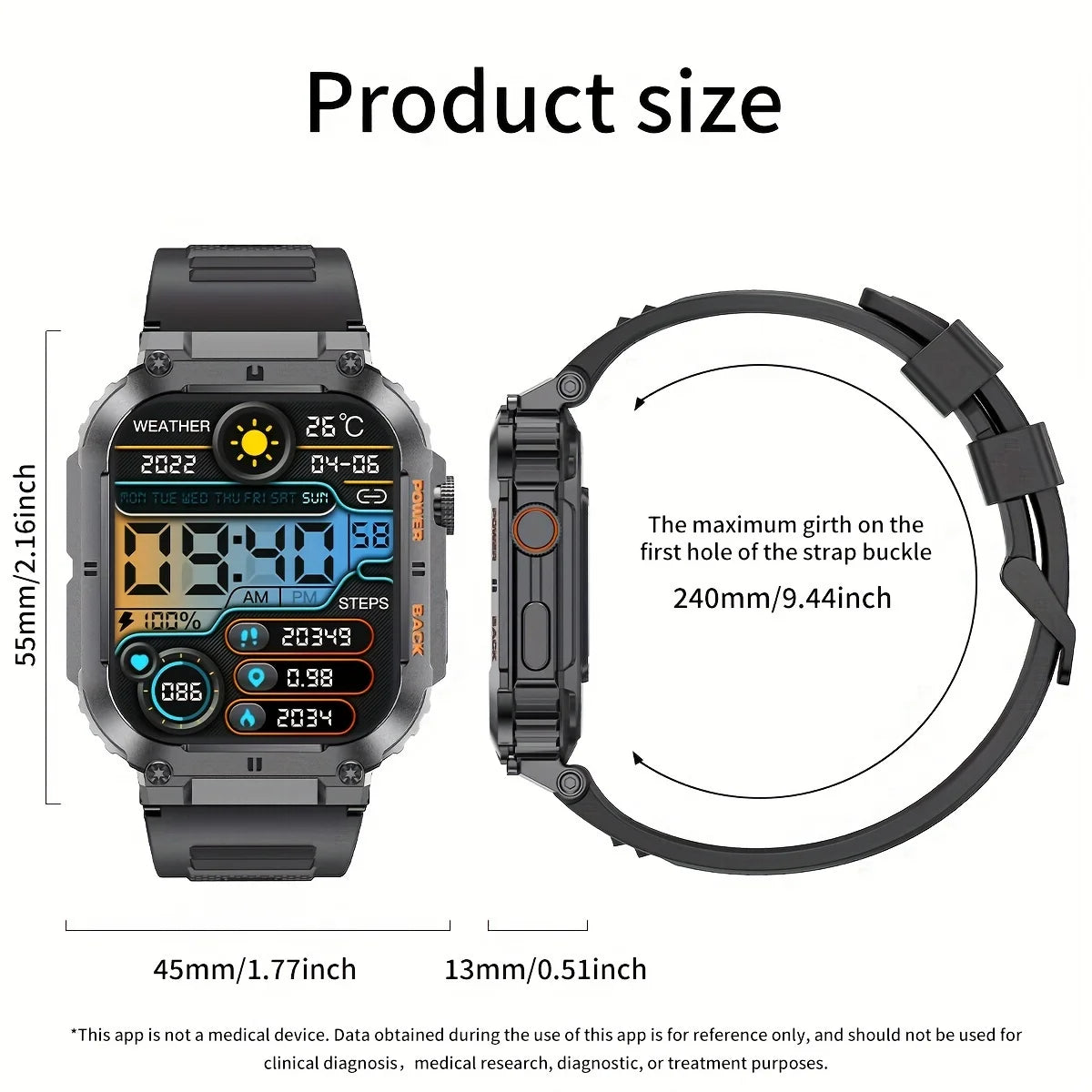 LIGE Men's Outdoor Sports Smartwatch - 1.96" High-Resolution Display, Bluetooth Calling, Waterproof Fitness Tracker with Blood Oxygen Monitoring