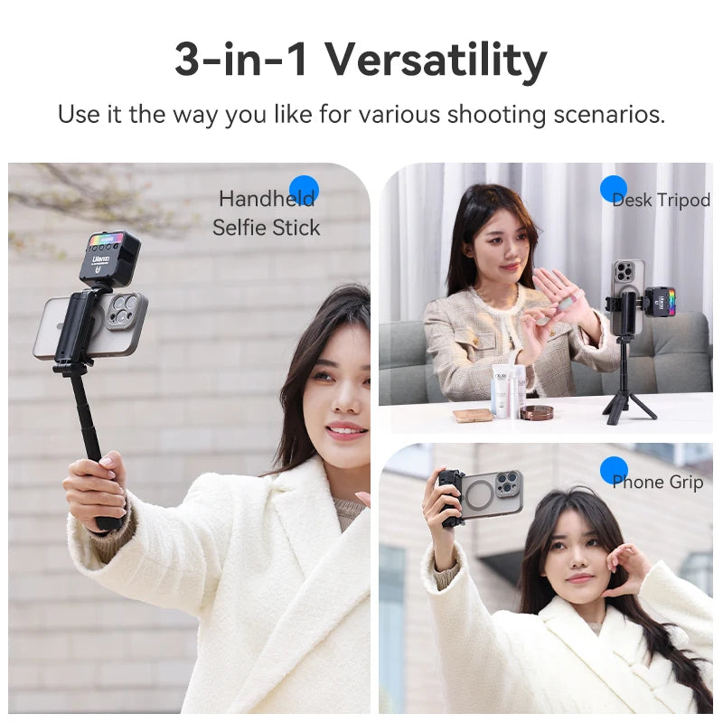 JJ02 Mini Tripod with Remote - Versatile 3-In-1 Selfie Stick for Horizontal and Vertical Shooting with Cold Shoe Mounts