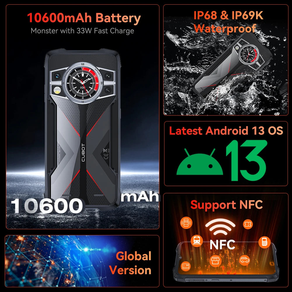 Kingkong 9 Rugged Smart Mobile Phone 6.583"120Hz Screen 100MP+32MP Camera 10600Mah Battery 24GB+256GB NFC GPS Cellphone