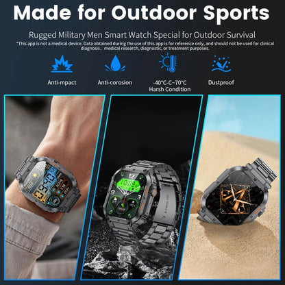 LIGE Men's Outdoor Sports Smartwatch - 1.96" High-Resolution Display, Bluetooth Calling, Waterproof Fitness Tracker with Blood Oxygen Monitoring