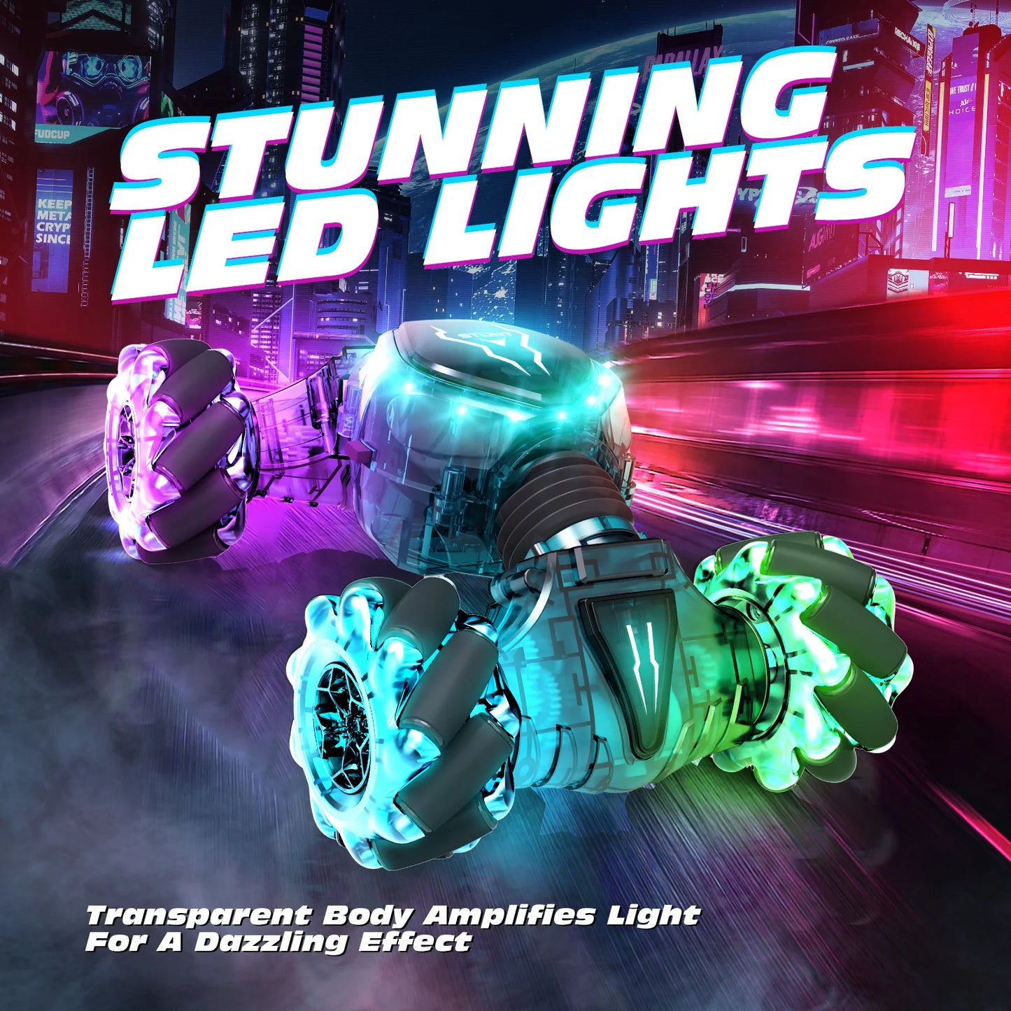 Experience Thrilling Adventures with the Remote Control Cars - 2.4Ghz 4WD Gesture Sensing RC Stunt Car, 360° Rotating Dual-Sided Fun with Dazzling Lights!