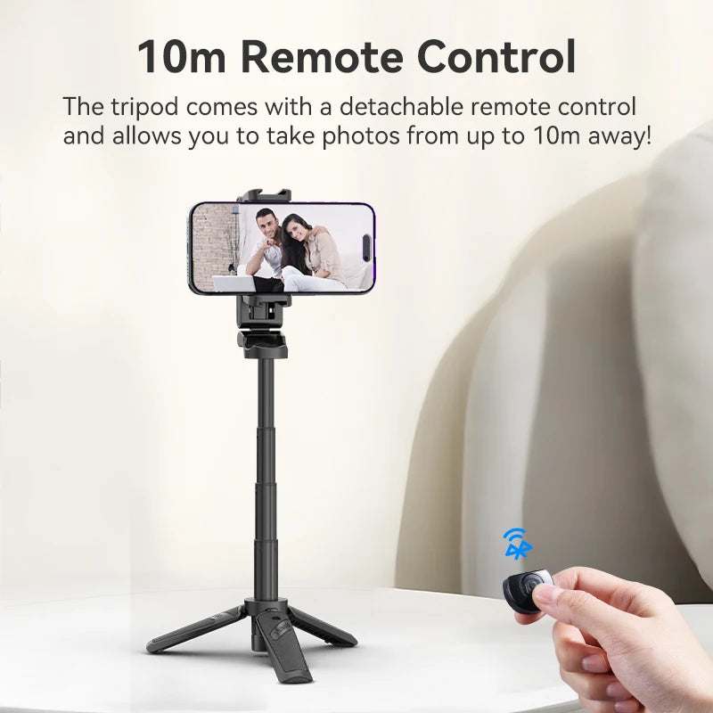 JJ02 Mini Tripod with Remote - Versatile 3-In-1 Selfie Stick for Horizontal and Vertical Shooting with Cold Shoe Mounts