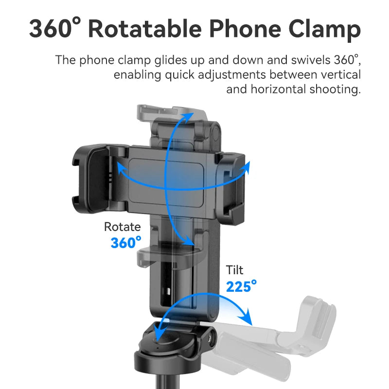 JJ02 Mini Tripod with Remote - Versatile 3-In-1 Selfie Stick for Horizontal and Vertical Shooting with Cold Shoe Mounts