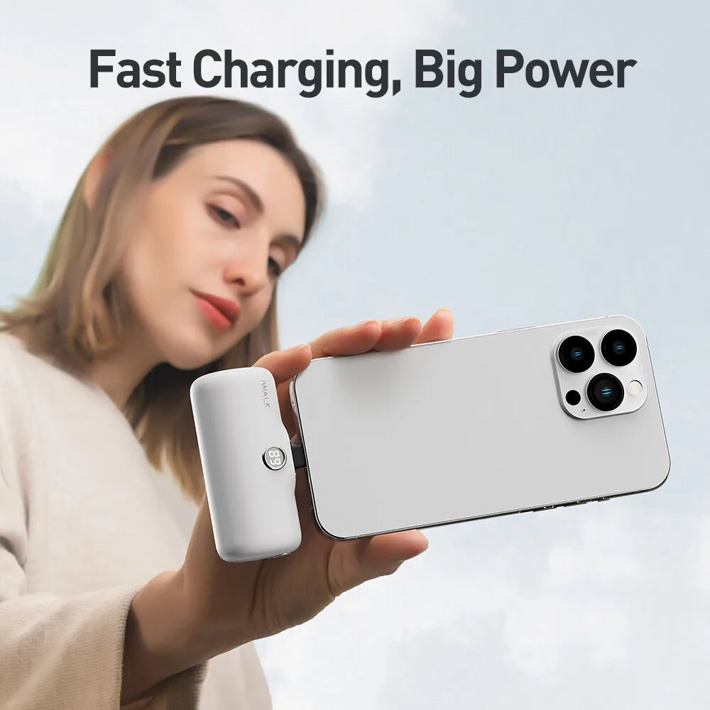 Power Bank 4800mAh - Ultra Mini Portable Fast Charger for iPhone with Digital Display and Two-Way Quick Charge