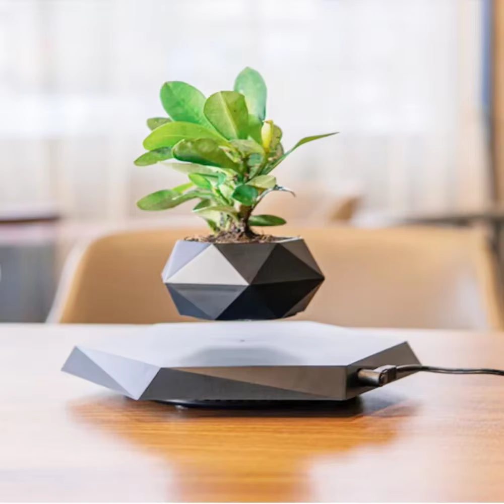 Levitating Air Bonsai Pot Rotation Flower Pot Planters Magnetic Suspension Floating Pot Potted Plant Home without Plants Rattan