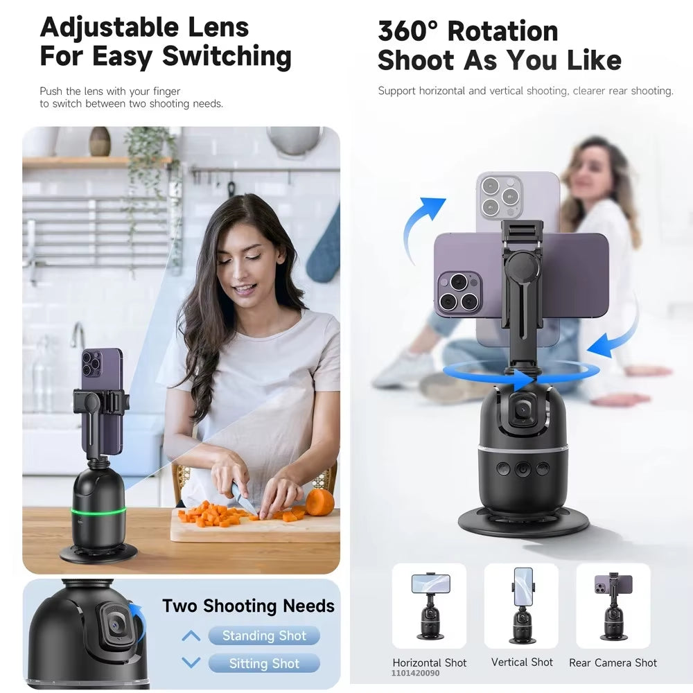 AI Smart Gimbal 360° Auto Face Tracking Gimbal All-In-One Rotation for Smartphone Video Vlog Stabilizer Phone Holder