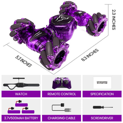 Experience Thrilling Adventures with the Remote Control Cars - 2.4Ghz 4WD Gesture Sensing RC Stunt Car, 360° Rotating Dual-Sided Fun with Dazzling Lights!