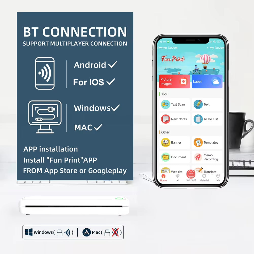 Innovative A4 Portable Thermal Printer: Inkless Bluetooth Mobile Printer with Travel-Friendly Design and Paper Included